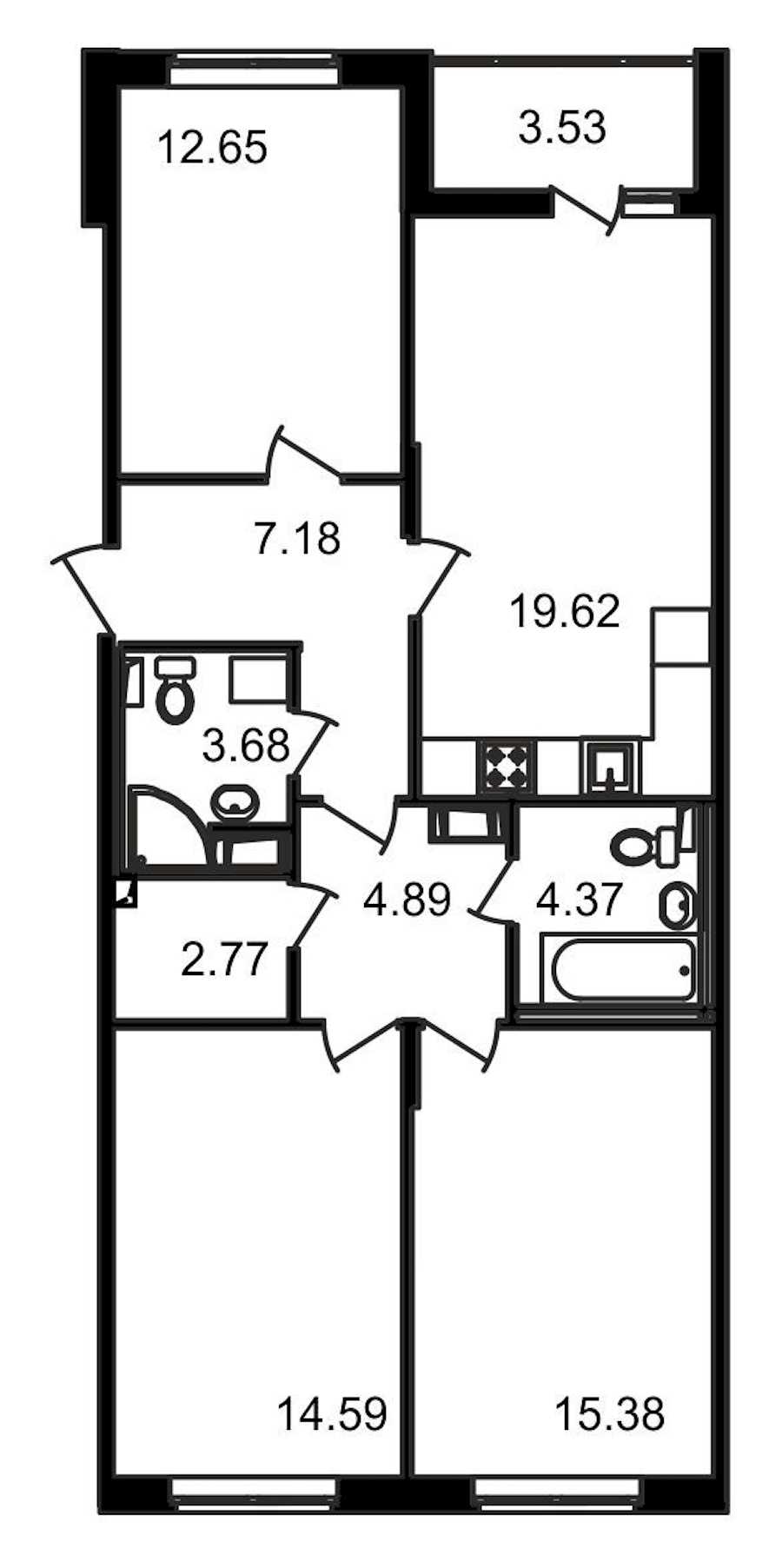 Трехкомнатная квартира в : площадь 88.66 м2 , этаж: 13 – купить в Санкт-Петербурге